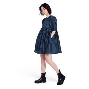 New Kika Vargas x Target Textured Puff Sleeve mini dress Navy Blue